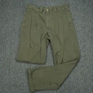 Bills Khaki Pants Men 33x32 Green Classic Fit Twill Double Pleat Trousers Cuffed
